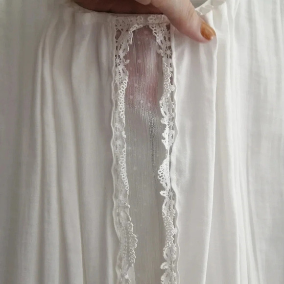Free People Bohemian Victorian Drop Waist Blouse with Lace White Small - Picture 5 of 14
